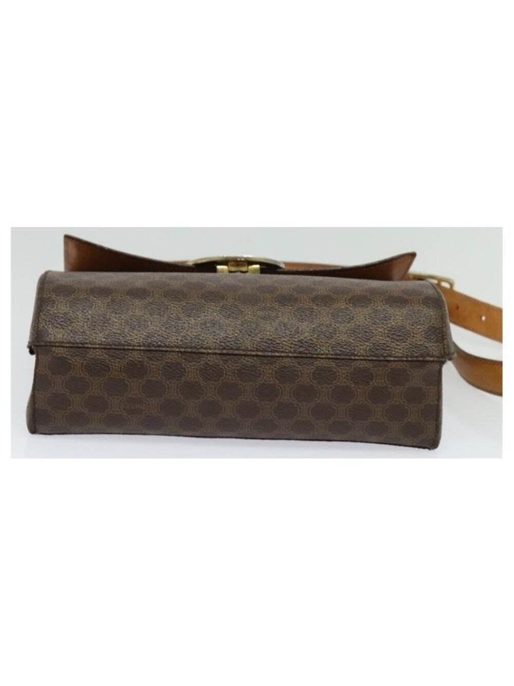 Authentic CELINE Macadam Canvas Circle Shoulder Bag PVC Leather Brown Gold - Picture 9 of 16